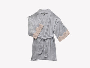 Calla Modal Kimono with Lace, Champagne / Heather Grey