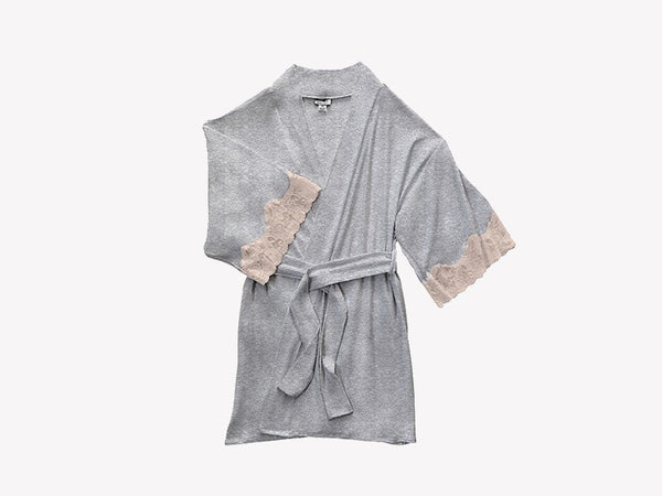 Calla Modal Kimono with Lace, Champagne / Heather Grey