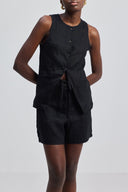 Hemp Vest Jacket Set in Black