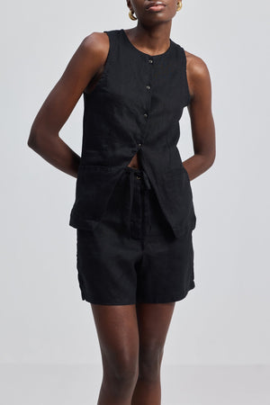 Hemp Vest Jacket Set in Black
