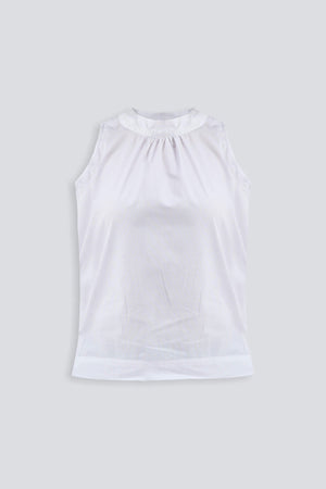 High-Neck Top with Gathers in White