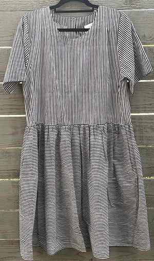 Hudson Dress - Menswear Stripe Black