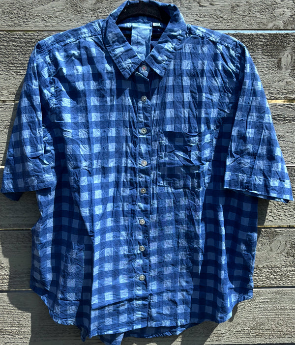 Good Boyfriend Short Sleeve Shirt - Gingham Picnic Overdye Cornflower Blue