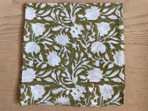 Scarf - Floral Escape Square Olive Oil Cerulean