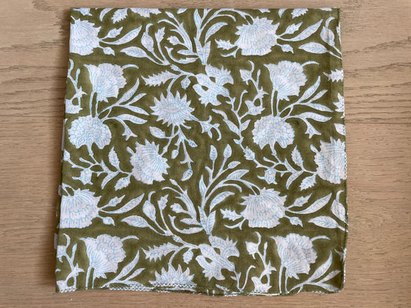 Scarf - Floral Escape Square Olive Oil Cerulean