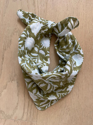 Scarf - Floral Escape Square Olive Oil Cerulean