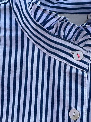 Good Girlfriend Shirt with Ruffle Trim Menswear Stripe Coastal Blue