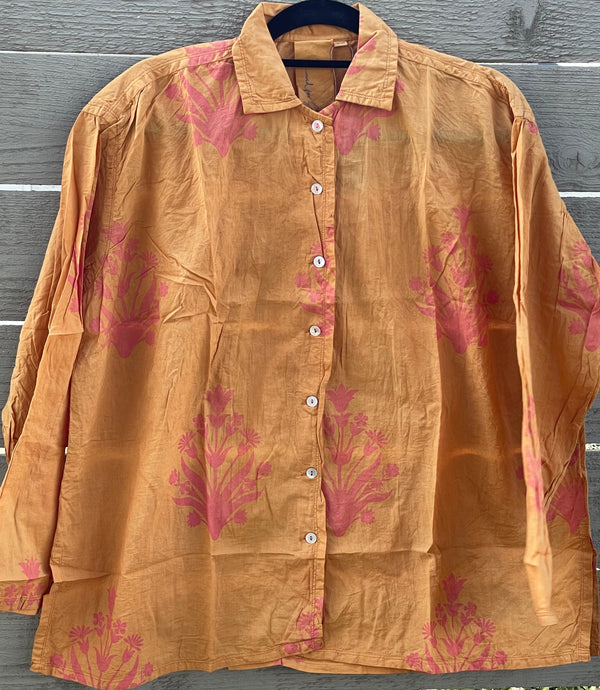 Relaxed Boyfriend Shirt - Cameo Floral Overdye Fawn