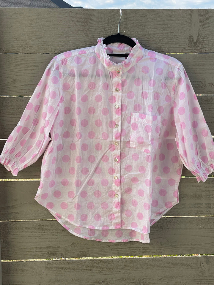 Good Girlfriend Shirt with Ruffle Trim - True Dot Tickled Pink