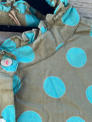 Good Girlfriend Shirt with Ruffle Trim - True Dot Olive/Cerulean