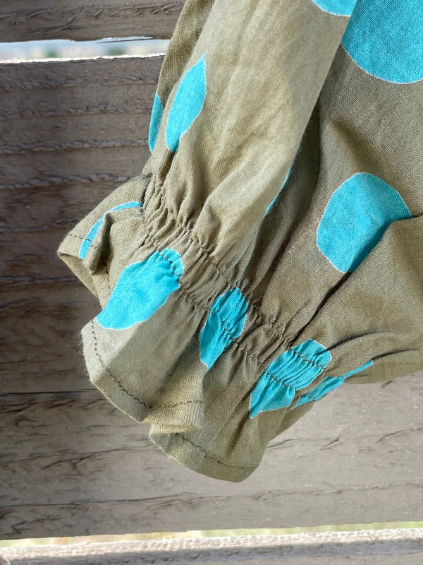 Good Girlfriend Shirt with Ruffle Trim - True Dot Olive/Cerulean