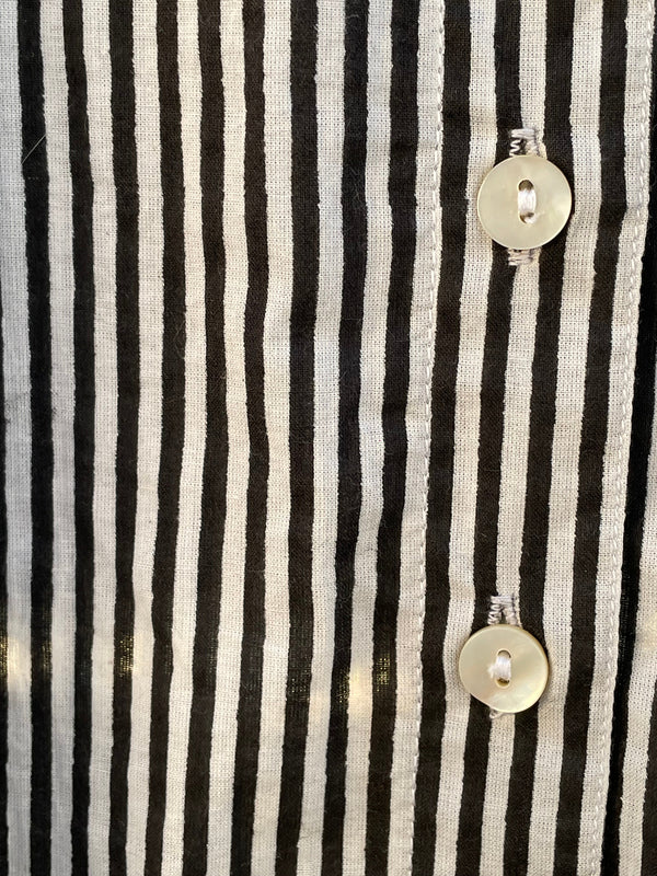 Good Girlfriend Shirt with Ruffle Trim Menswear Stripe Black