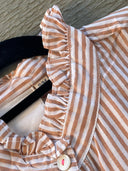 Good Girlfriend Shirt with Ruffle Trim Menswear Stripe Mocha