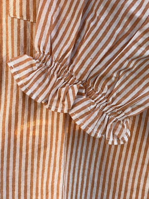 Good Girlfriend Shirt with Ruffle Trim Menswear Stripe Mocha