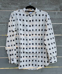 Good Boyfriend Shirt with Mandarin Collar - Ikat Squares Natural Black