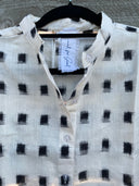 Good Boyfriend Shirt with Mandarin Collar - Ikat Squares Natural Black