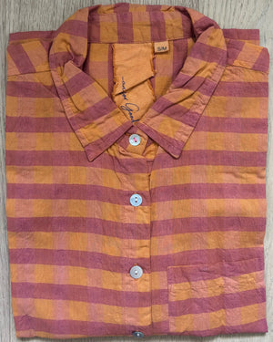 Good Boyfriend Short Sleeve Shirt - Gingham Picnic Overdye Fawn