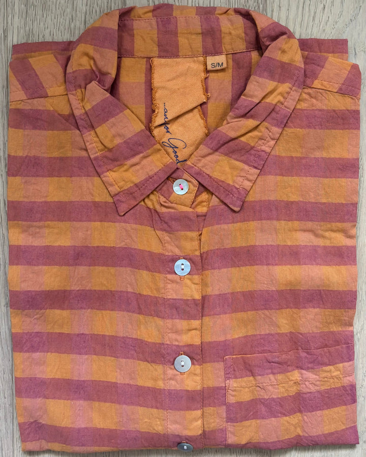 Good Boyfriend Short Sleeve Shirt - Gingham Picnic Overdye Fawn