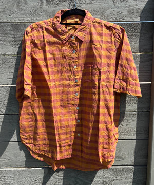 Good Boyfriend Short Sleeve Shirt - Gingham Picnic Overdye Fawn