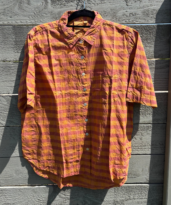 Good Boyfriend Short Sleeve Shirt - Gingham Picnic Overdye Fawn