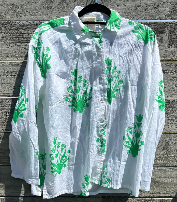 Relaxed Boyfriend Shirt - Cameo Floral Kelly Green