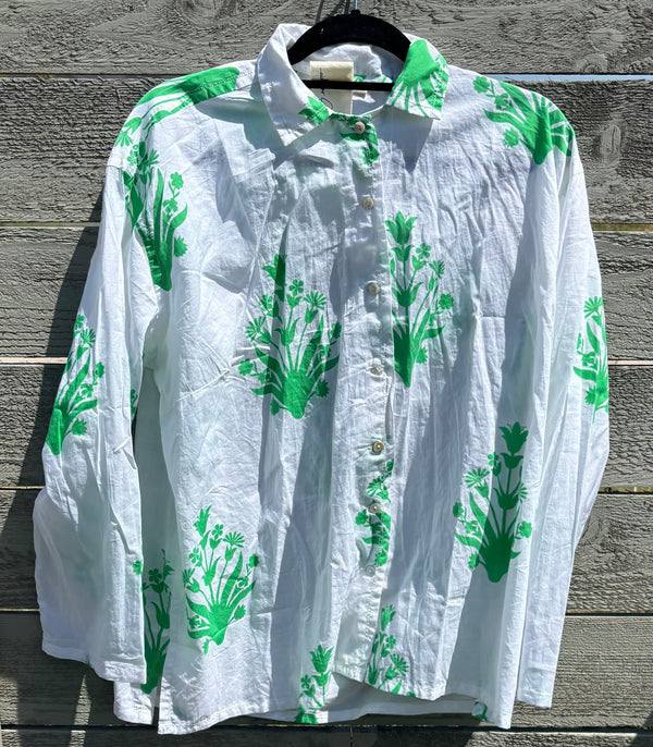 Relaxed Boyfriend Shirt - Cameo Floral Kelly Green