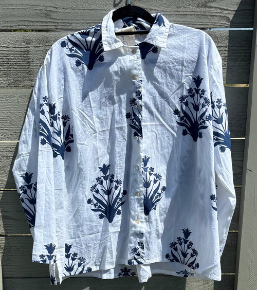 Relaxed Boyfriend Shirt - Cameo Floral True Navy