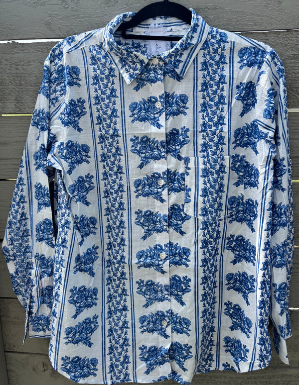Good Boyfriend Shirt - Chatsworth Trellis Coastal Blue