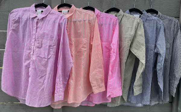 Good Boyfriend Shirt - Menswear Stripe Desert Pink