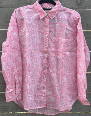 Good Boyfriend Shirt Floral Escape Tickled Pink Fuchsia