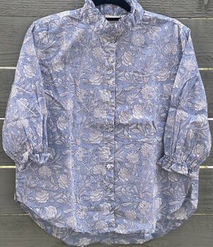 Good Girlfriend Shirt with Ruffle Trim Floral Escape Bluebird/Pinecone