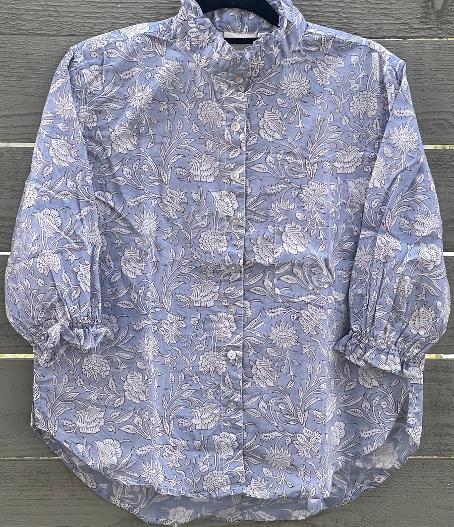 Good Girlfriend Shirt with Ruffle Trim Floral Escape Bluebird/Pinecone