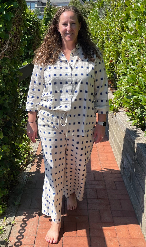 Shore Pant - Ikat Squares Cobalt