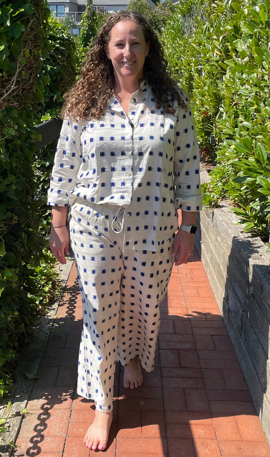 Shore Pant - Ikat Squares Cobalt