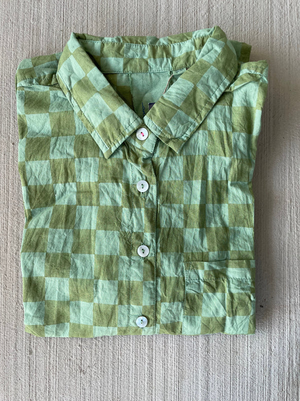 Good Boyfriend Shirt - Checkerboard Olive with Watercress Overdye