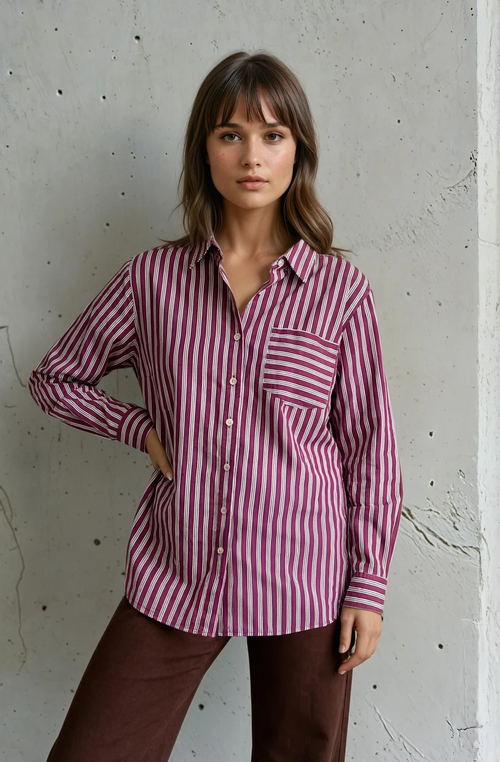 Good Boyfriend Shirt - Tuscan Stripe Plum