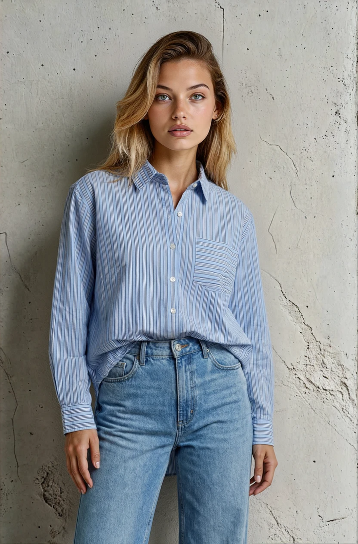Good Boyfriend Shirt - Tuscan Stripe Cornflower Blue