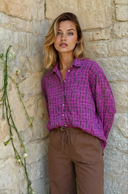 Relaxed Boyfriend Shirt Messy Dot - Overdye Magenta