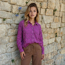 Relaxed Boyfriend Shirt Messy Dot - Overdye Magenta