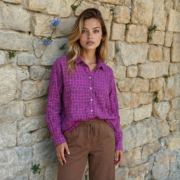 Relaxed Boyfriend Shirt Messy Dot - Overdye Magenta