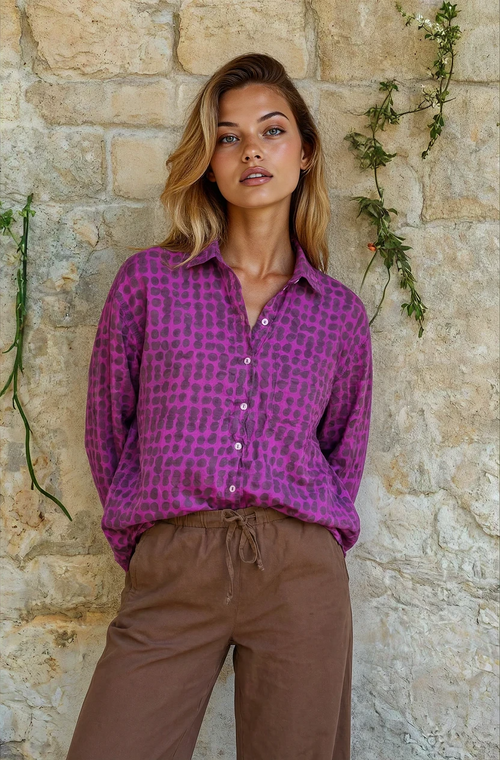 Relaxed Boyfriend Shirt Messy Dot - Overdye Magenta