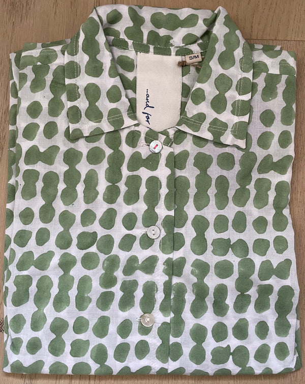 Relaxed Boyfriend Shirt Messy Dot - Watercress