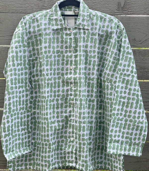 Relaxed Boyfriend Shirt Messy Dot - Watercress