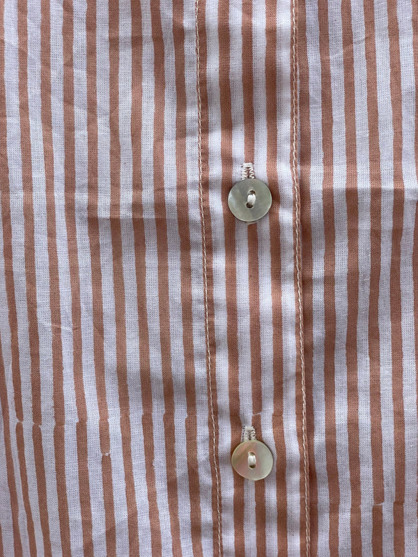Good Girlfriend Shirt with Ruffle Trim Menswear Stripe Mocha