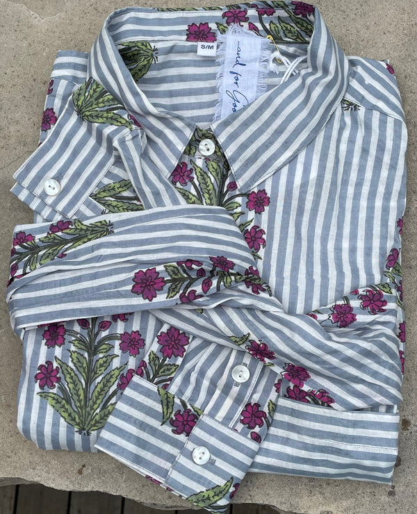 Good Boyfriend Shirt - Palm Cove Floral Dove Grey