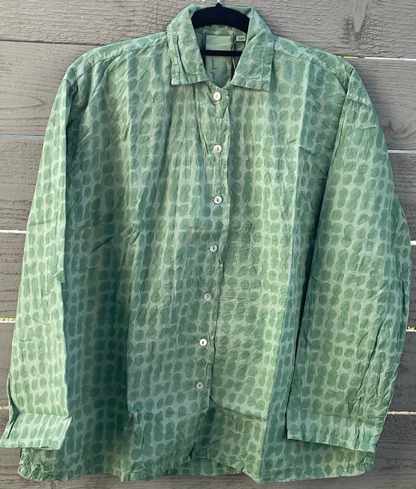 Relaxed Boyfriend Shirt Messy Dot - Overdye Watercress