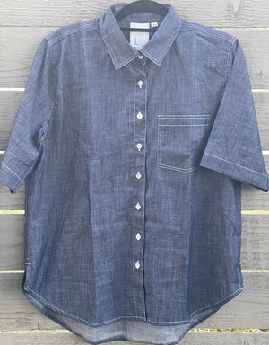 Good Boyfriend Shirt - Short Sleeve Chambray Dark Denim Wash