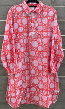 Good Boyfriend ShirtDress - Hydrangea Beauty Papaya