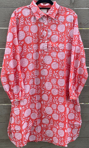 Good Boyfriend ShirtDress - Hydrangea Beauty Papaya