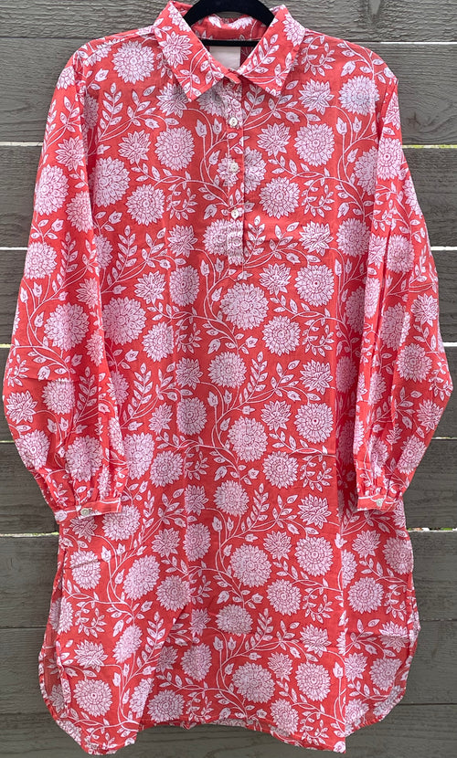 Good Boyfriend ShirtDress - Hydrangea Beauty Papaya